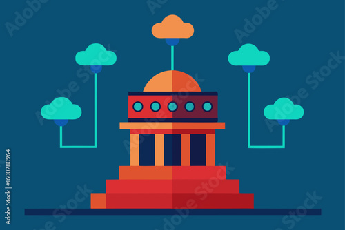 synthetic intelligence temple with floating neura