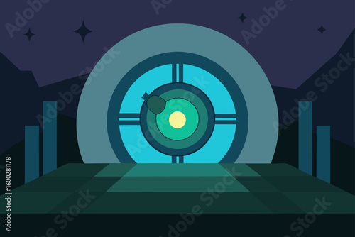 underground tech vault with massive circular data
