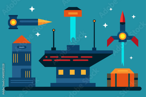 weapon forge facility with floating parts and lase