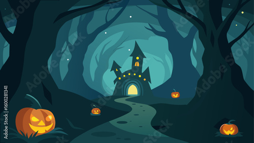 witch s lair hidden in twisted forest  glowing