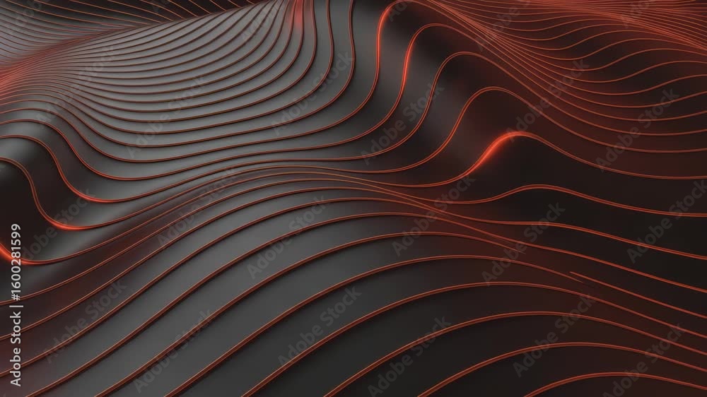 Dark undulating lines ripple with orange glow