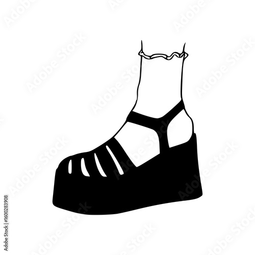 black platform sandal with white socks clip art preview