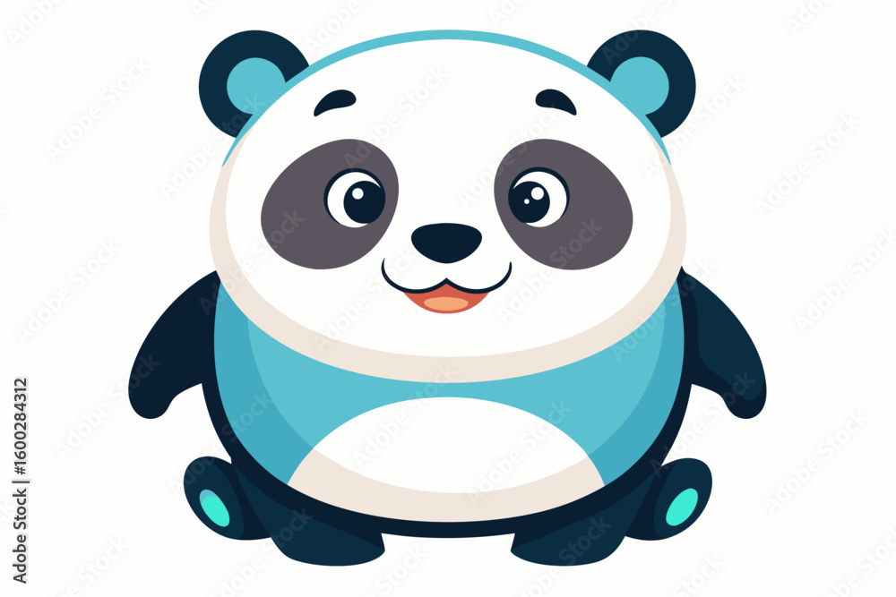 Naklejka premium Adorable cartoon illustration of a standing panda with big round eyes, blushing cheeks, and a happy smile, set against a soft pastel background.