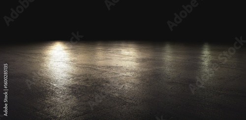 Empty dimly lit concrete floor.