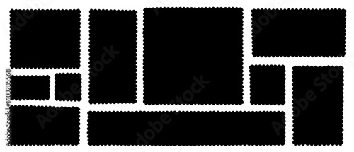 Black jagged rectangle shapes silhouettes set. Hand drawn abstract jagged edge black shapes vector illustration. Black torn paper sheet for sticker, collage, banner