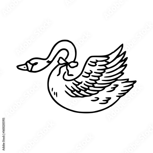 elegant swan with ribbon line art