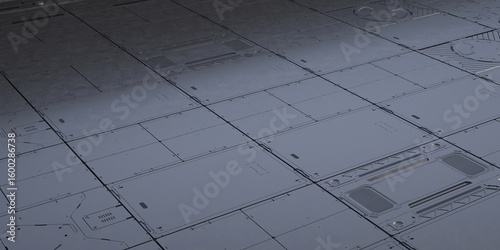 Futuristic metallic panel floor design