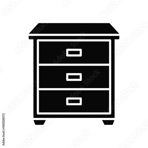 Black silhouette icon of a three drawer nightstand