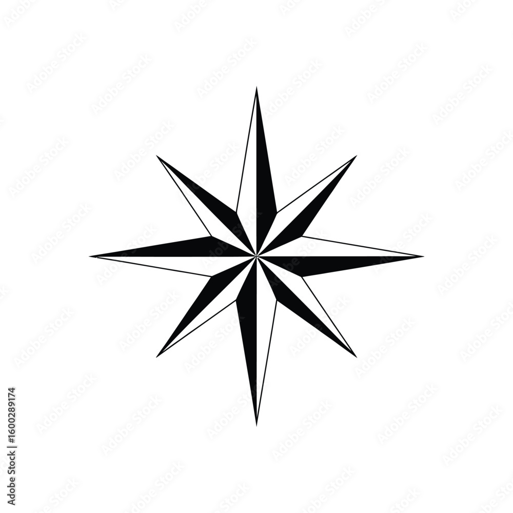 Obraz premium Stylized black and white eight pointed starburst compass rose