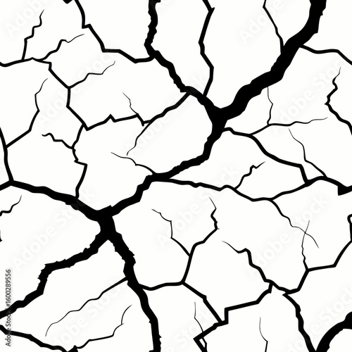 Black and White Abstract Texture of Dry Cracked Earth – Minimalist Pattern of Natural Cracks
