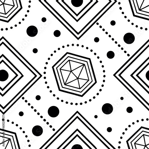 Geometric pattern design: intricate lines and shapes create a striking visual in this black and design. A close-up view shows the complexity and artistry of the abstract pattern.