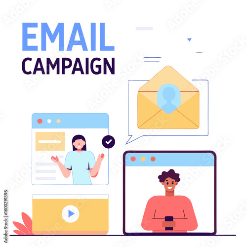 Email campaign concept with envelope and people online

