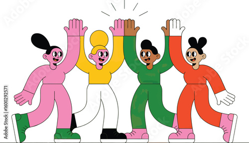 United Voices in Solidarity: A group of people, their arms raised in unison, exuding a spirit of unity and shared purpose. A vibrant testament to the power of togetherness and collective action. 