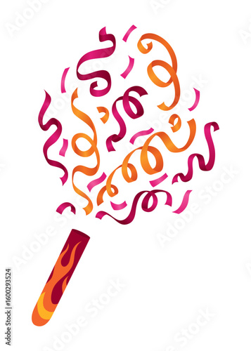 Party popper icon. Holiday popper cone with confetti, congratulate or celebrate element. Exploding cracker icon in flat design. Vector illustration isolated on white background