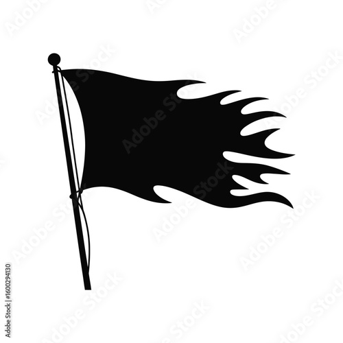 Tattered black flag waving in the wind silhouette