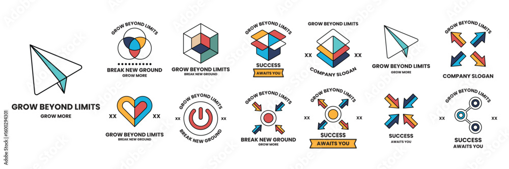 Fototapeta premium Set of illustrations in the concept of business equipment in a line style