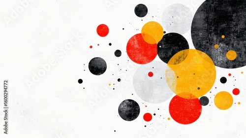 A vibrant abstract art piece featu red yellow and black circles overlaid with a vintage light leak effect creating a retro aesthetic perfect for modern design projects and