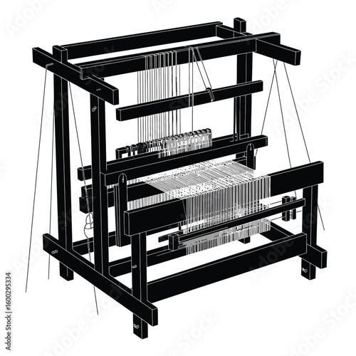 Vintage wooden loom for textile manufacturing