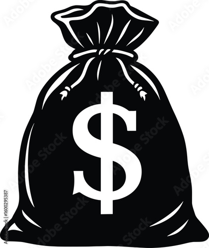 Dollar sack vector black silhouette print design