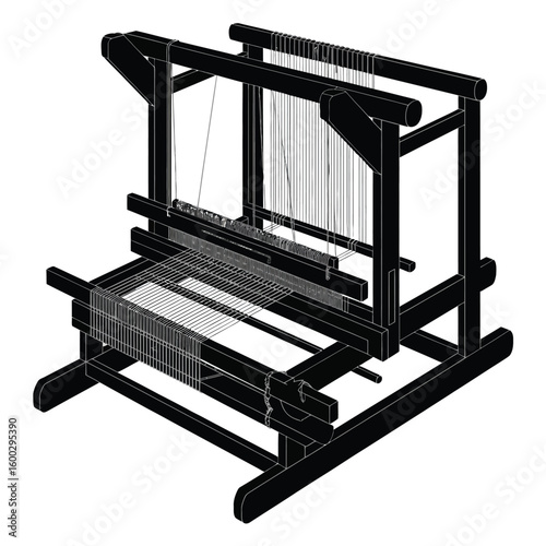 Antique wooden loom for weaving fabric and textiles