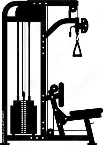 Lat Pulldown Machine Silhouette with Weight Stack and Triangle Handle
