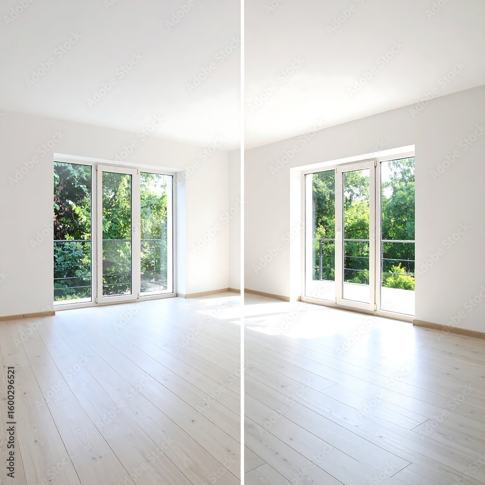 Fototapeta premium Bright, empty room with large windows