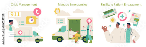 Emergency Response and Patient Care Vector Illustration