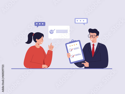 Businessman and  Employee communication,  team performance review system  vector illustration
