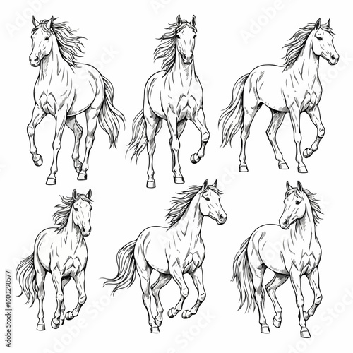 Horse drawings showcase equine beauty in various poses. Detailed horse drawing sketches present dynamic positions and anatomical details, embodying spirit and movement.
