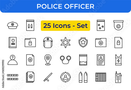 Police Officer Law Enforcement Icon Set Justice Security Crime Investigation Vector Graphic