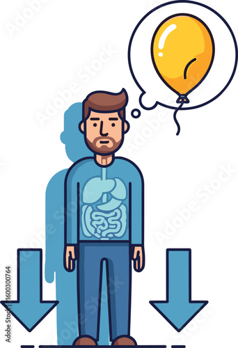 Man feels bloated with digestive issues and gas. Health problem, discomfort, flatulence, gastrointestinal distress, indigestion.