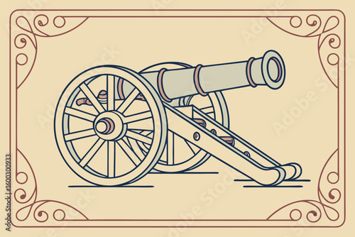 Antique cannon with decorative border illustration