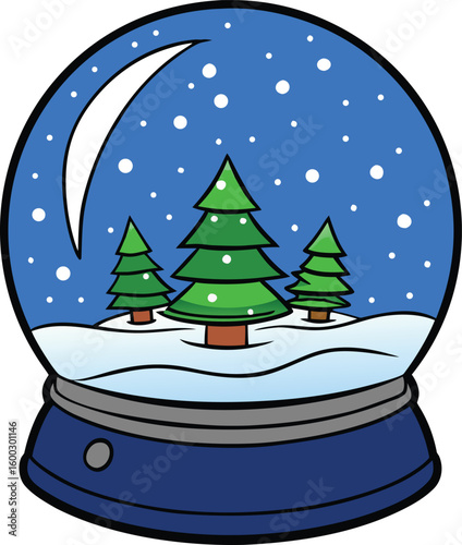 Festive Winter Snow Globe With Snowy Trees And Blue Sky Decoration