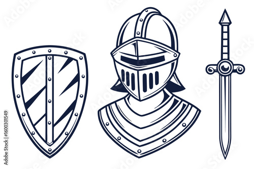 Knight helmet shield and sword graphic armor medieval