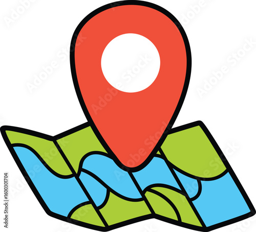 Red location pin on folded map