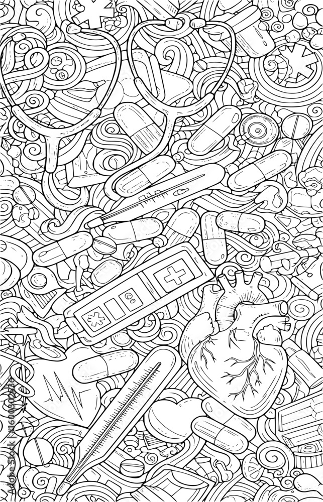 Obraz premium Intricate medical collage of healthcare symbols and anatomy