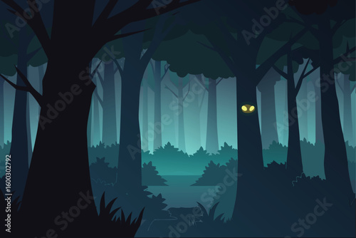 a nighttime forest loop with animated glowing eye