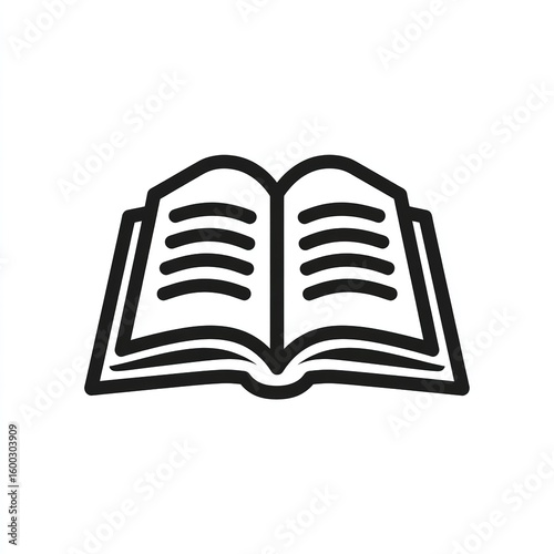 Open Book Icon Floating in App UI, Line Art Style, Black Outline on White Background, Generative AI.