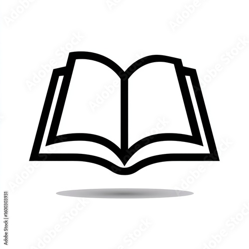 Open Book Icon Floating in App UI, Line Art Style, Black Outline on White Background, Generative AI.