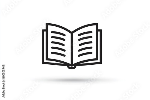 Open Book Icon Floating in App UI, Line Art Style, Black Outline on White Background, Generative AI.