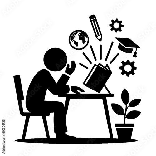 Deep Learning & Knowledge Acquisition | Study & Education Process Silhouette Vector