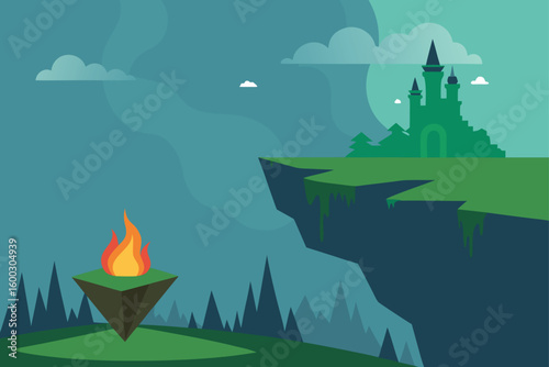 a fantasy cliffside with stylized green grass  pl