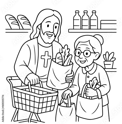 Ilustração desenho para colorir , tema cristão 
