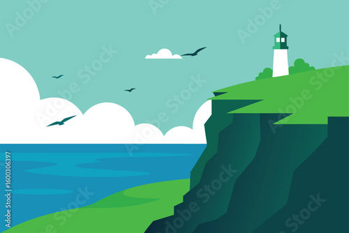 a coastal cliff covered in bright green grass wit