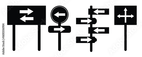  Signpost editable. traffic symbols, stopping boards. signpost with arrows in different directions.  Signal tables road Direction concept, vector  illustration isolated on white background. 