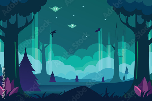 a 2d scrolling background of a fantasy forest wit