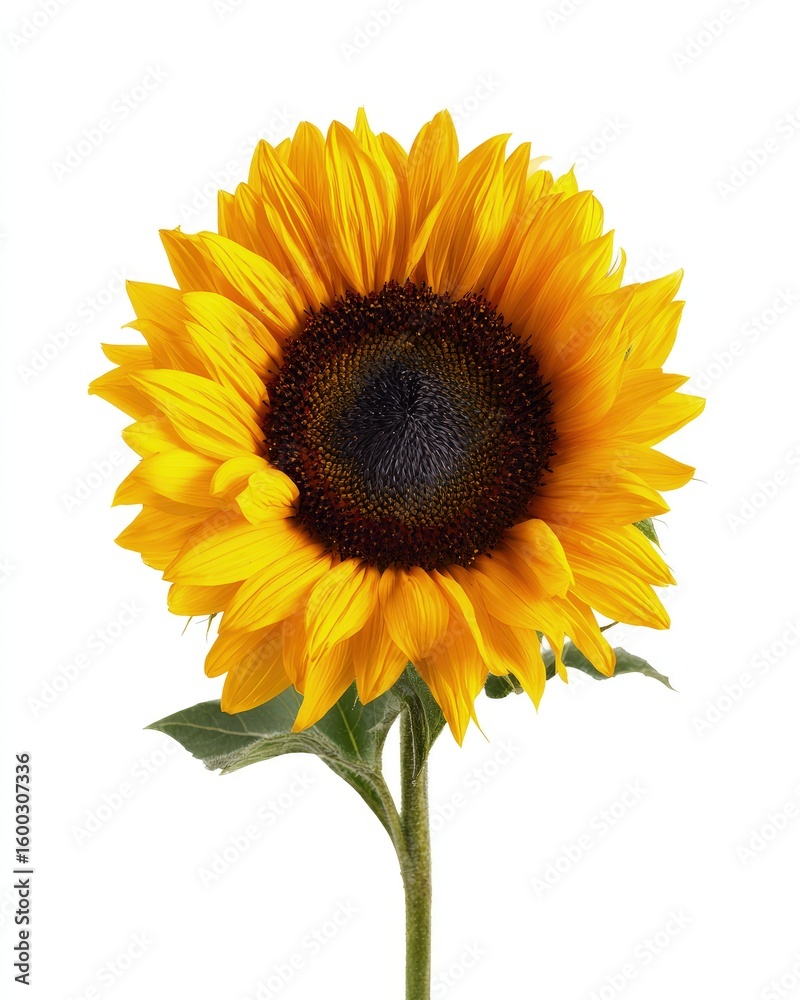Fototapeta premium Single Yellow Sunflower Against White Background