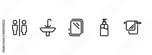 Line Icons for Public Restroom Facilities and Bathroom Amenities