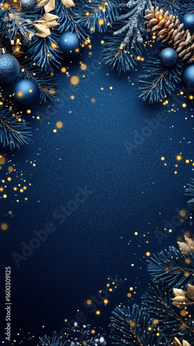 Elegant Christmas background with festive ornaments and sparkling lights.