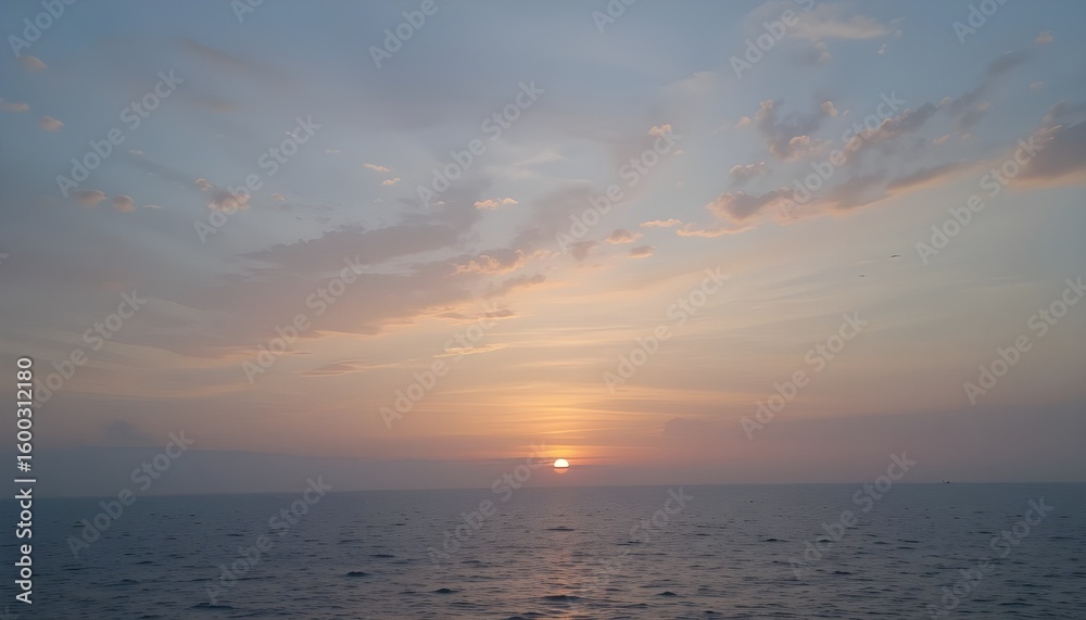 Obraz premium Soft pastel sky at sunrise over calm sea with subtle reflections